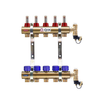 Rozdzielacz do ogrzewania podłogowego QIK BASIC II TN 3-obieg. mosiądz gw 1'' x gz 3/4'' + przepływomierz