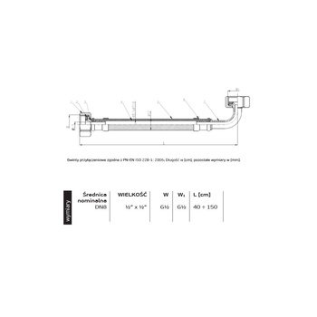 Wąż przyłączeniowy elastyczny PERFEXIM PHA-9126 DN 8, gw x gw, 1/2'' x 1/2'', długość 1000 mm