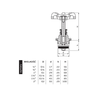 G02 G1 1/4 PN10 Głowica do zaworu zaporowego DN32 żeliwnego PN-M-75002