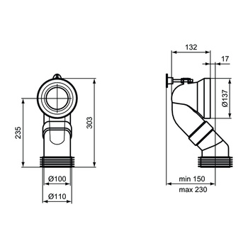 Kolanko 90 st. dł. 90mm z mocowaniem