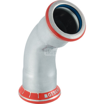 Kolano 45' GEBERIT Mapress C-Stahl FKM, stal (Ocynk galwaniczny/elektrolityczny) (ocynk), 18 mm, DN 15 x 18 mm x DN 15 (mufa zaprasowywana x mufa zaprasowywana), (głębokość: 17 mm) z uszczelką