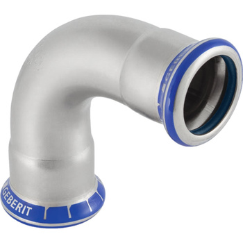 Kolano 90' GEBERIT Mapress Edelstahl FKM, stal nierdzewna / stal nierdzewna, 88.9 mm, DN 80 x 88.9 mm x DN 80 (mufa zaprasowywana x mufa zaprasowywana), (głębokość: 125 mm) z uszczelką
