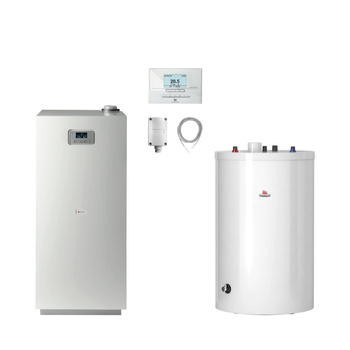 Pakiet-Kocioł gazowy jednofunkcyjny SAUNIER DUVAL Niedźwiedź Condens KKS35 kondensacyjny stojący 11.3 - 37.5kW + Czujnik temperatury zewnętrznej + Czujnik c.w.u. NTC + Regulator EXACONTROL E7C + Drugie przyłącze powrotu + Zasobnik c.w.u FE 120/6 BM