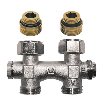 Moduł przyłączeniowy prosty HERZ 3000 (3066) nyple mosiądz (niklowanie) 1/2'' x 3/4'', rozstaw 50 mm do grzejników