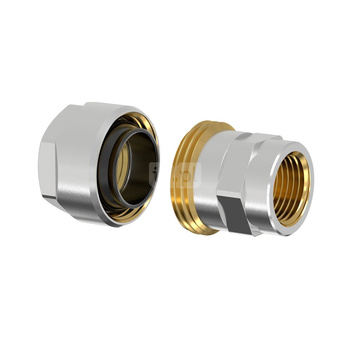 Złącze FLAMCO MEIBES PLUS DVGW Dwuczęściowy, mosiądz (Niklowanie) / mosiądz, 3/4'' (GW gazowy walcowy x PZ), 53 mm z uszczelką, PN10 bar