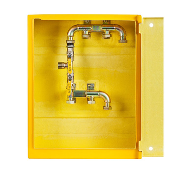 Punkt redukcyjno-pomiarowy na 2 gazomierze G4/G6, w pionie, w skrzynce z laminatu 670x870x250 - popielaty