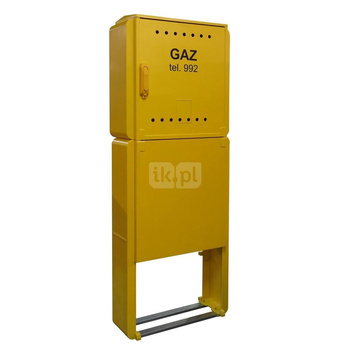 Skrzynka gazowa 600x600x250 wolnostojąca z laminatu + postument + monozłącze, RAL 1021 żółta, PSG, niskie ciśnienie