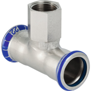 Trójnik GEBERIT Mapress Edelstahl FKM przejściowy 90' stal nierdzewna 108 mm x 2'' x 108 mm (mufa zaciskowa x GW x mufa zaciskowa)