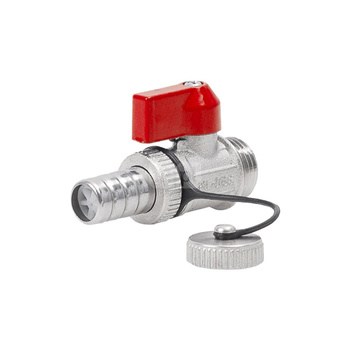 Zawór kulowy PERFEXIM PHA-019/S mosiądz niklowany, PN16 1/2'' gz x przyłącze do węża, uchwyt: dźwignia (czerwona)