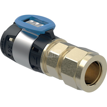 Złączka przejściowa GEBERIT FlowFit, brąz krzemowy bezołowiowy, 16 mm (łącznik zaprasowywany x śrubunek zaciskowy)