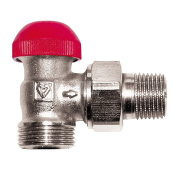 Zawór grzejnikowy termostatyczny HERZ TS-90-V kątowy z nastawą wstępną, połączenie GZ 1/2'' (niklowanie)