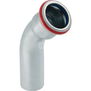 Kolano 45' GEBERIT Mapress C-Stahl FKM, stal (Ocynk galwaniczny/elektrolityczny) (ocynk), 76.1 mm, DN 65 x 76.1 mm x DN 65 (końcówka wciskowa x mufa zaprasowywana) z uszczelką