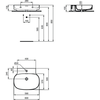 LINDA-X Umywalka 60cm 1OT SLOT Z/P GLS W