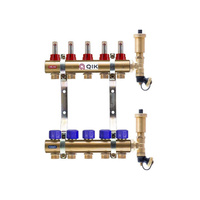 Rozdzielacz do ogrzewania podłogowego QIK STANDARD II TN 14-obieg. mosiądz gw 1'' x gz 3/4'' + przepływomierz