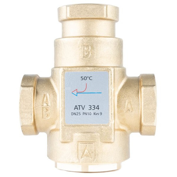 Zawór temp.powrotu kotła ATV 334, DN25, Rp1", 50°C, Kvs 9 m3/h-AFRISO