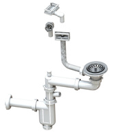 Syfon zlew.1-kom.butelkowy, oszczędzający przestrzeń, sitko 3,5", podejście do pralki, zmywarki, przelew   AKCES