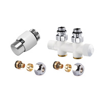 Zestaw BIAŁY do grzejników dolnozasilanych: głowica Thera-200 (biała/chrom) T4021, zawór podwójny, prosty, V2881DSL15A + 2x złączka do rur wielowarstwowych FEM24M16X2