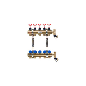 Rozdzielacz do ogrzewania podłogowego QIK PC BASIC II 13-obieg. mosiądz GW 1'' x GZ 3/4'' + przepływomierz