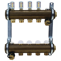 Rozdzielacz do ogrzewania podłogowego HERZ 15-obieg. mosiądz GW 1'' x GZ 3/4'' + przepływomierz + zawór napełn/spust + odpowietrznik