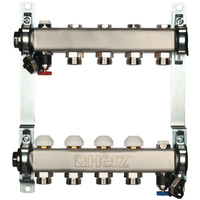 Rozdzielacz do ogrzewania podłogowego HERZ 3-obieg. stal nierdzewna GW 1'' x GZ 3/4'' + zawór napełn/spust + odpowietrznik
