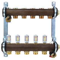 Rozdzielacz do ogrzewania podłogowego HERZ 9-obieg. GW 1'' x GZ 3/4'' + przepływomierz + zawór napełn/spust + odpowietrznik