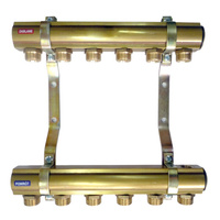 Rozdzielacz do instalacji c.o. QIK mosiądz GW 1'', 12-obieg. GZ 3/4'' z nyplami