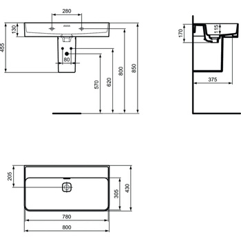 STRADA II UMYWALKA 80 CM B/O
