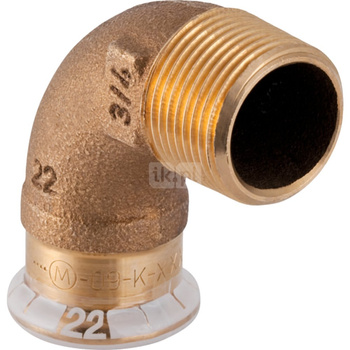 Kolano 90' GEBERIT Mapress Kupfer FKM przejściowe, Cu, 1/2'' x 15 mm (GZ x mufa zaprasowywana), (głębokość: 15 mm) z uszczelką