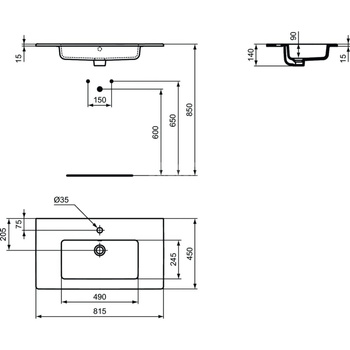 TEMPO Umywalka z powierzchniami bocznymi 81 cm