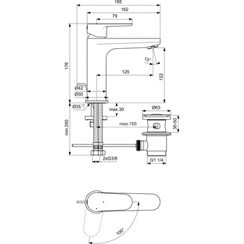 CERAFINE О BATERIA UMYWALKOWA H120 BLUE ST PU/M