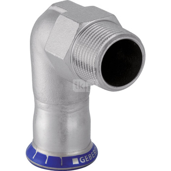 Kolano 90' GEBERIT Mapress Edelstahl FKM przejściowe, stal nierdzewna, 1/2'' x 15 mm (GZ x mufa zaprasowywana), (głębokość: 37 mm) z uszczelką