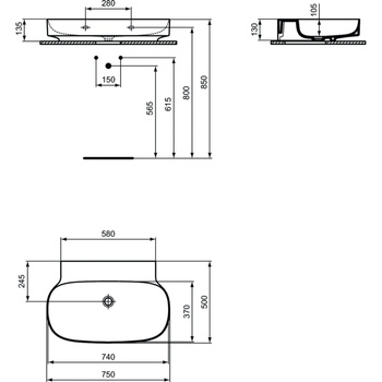 LINDA-X Umywalka 75cm B/O B/P GLOSS WHI