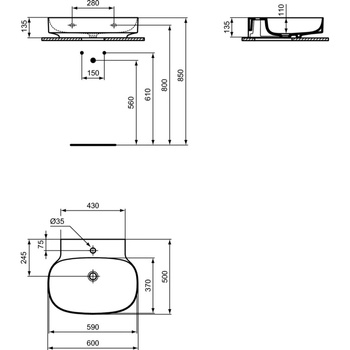 LINDA-X Umywalka 60cm 1OT B/P GLOSS WHI