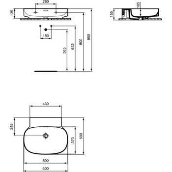 LINDA-X Umywalka 60cm B/O SLOT Z/P GLS W